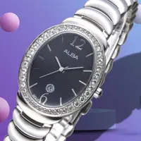 在飛比找momo購物網優惠-【ALBA】雅柏手錶 奧黛麗赫本SWAROVSKI晶鑽黑色面