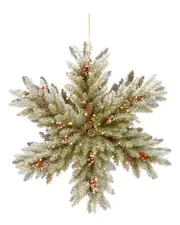 National Tree Company 32in Snowy Dunhill Fir Double-Sided Snowflake with 100 Warm White LED Lights & Timer