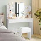 Dressing Table Stool Set, 10 LED Adjustable Bulbs Makeup Mirror Vanity Desk with