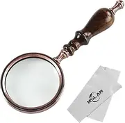 Magnifying Glass 10X Antique Copper Handheld with Wooden Handle and Real Glass,Best Reading Magnifier for Elderly,Macular Degeneration