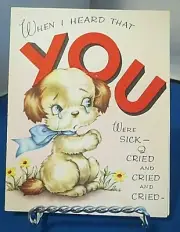 Vintage Puppy Crying-Blue Bow Get Well-Unused #2083