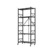 SOGA 5 Tier Steel Black Foldable Display Stand Organizer with Wheels