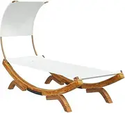 Outdoor Daybed with Canopy, Patio Furniture Sunbed Chaise Lounge Bed, Patio Sun Tanning Chair for Garden Lawn Backyard, 100x200x126 cm Solid Bent Wood Cream