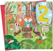 Twizler 2nd Birthday Card for Boys & Girls - Animal Forest School - Age 2 Year Old Childrens Happy Birthday Card for Kids