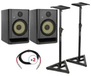 KRK ROKIT 8 G5 8-inch Powered Studio Monitor Pair with Stands and Cables