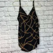 NWT Aqua Green Chain Print Tankini Bikini Top 18W Black Gold