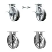 8 Inch KP V-Groove Semi Steel Caster Set with 2 Brakes/Swivel Locks 2 Rigid