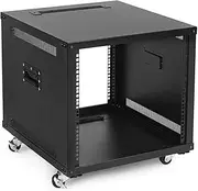 NavePoint 9U Portable Server Rack with Casters - 9U Network Rack Open Frame with Adjustable Rails, 132lbs Capacity - Up to 22.6" Deep 19-Inch Rack for IT Equipment, Telecom & A/V, Black