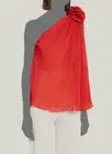 $495 Verandah Women's Red Pleated One-Shoulder Rosette Blouse Top Size L