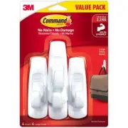 Command Adhesive Large White Wall Hooks Value Pack 4 Pack Damage-Free Hanging
