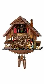 Quartz Cuckoo Clock Black Forest house with music, turning mi.. EN 48715 QMT NEW