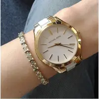 在飛比找旋轉拍賣優惠-美國直郵原廠公司貨女士金色時尚間陶瓷石英手錶女錶MK4295