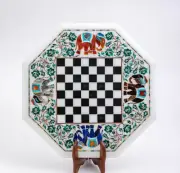 18'' White Marble Chess Table Top Pietra Dura Inlay Children Game Kids c58