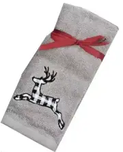 Avanti Reindeer Christmas Fingertip Towels Set of 2 Embroidered Buffalo Check