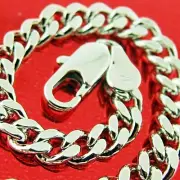 Bracelet Cuff Bangle Genuine Real 18k White Filled Gold Solid Curb Cuban Design