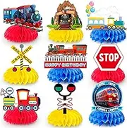 Train Honeycomb Centerpiece,9 Pcs Train Party Decorations Honeycomb Centerpieces Kit- Train Party Honeycomb Centerpiece&Train Birthday Honeycomb Centerpieces for Chugga Chugga Two Two Party Decorations