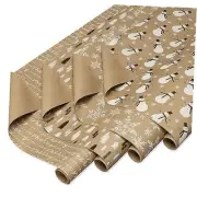 80 sq. ft. Kraft Wrapping Paper Bundle (Snowmen) for Christmas and All