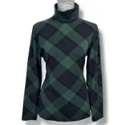 Talbots Tee Turtleneck Shirt Size Medium Black Watch Plaid Green Academia Preppy