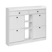 Design Square Ryker Wooden Shoe Oganiser Storage Cabinet 2-Drawers 4-Doors White