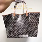 MIA二手 GOYARD 戈雅 ANJOU GM 托特包 單肩手提包 帆布 小牛皮 工作通勤 休閒 女款 棕色