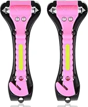Pack of 2 Emergency Hammer, Car Emergency Hammer with Seat Belt Cutter, Emergency Hammer, Safety Hammer, Car Window Breaker for Car, Bus, Truck, Car Accessories (Pink)