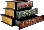 [Trendy Boy] Vintage Decorative Organizer Wooden False Book Storage Box Jewelry Box with Three-layer Drawers (312)