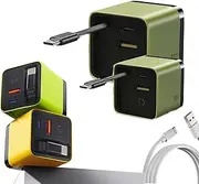 3 in 1 Gan Charger, Scalable 80w Max Fast Charger Module with Type-C Cable and 2 USB Ports, for Smartphones, Tablets and Laptops (Green-2pcs)