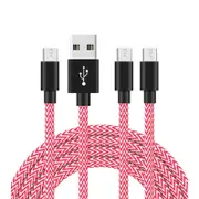 Catzon 1M 2M 3M 3Packs Micro USB Cable Nylon Braided W Phone Cable Fast Charger Cable USB Cord -Pink White