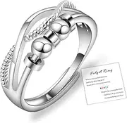 FUNTE 925 Sterling Silver Anxiety Rings for Women Men - Fidget Rings for Anxiety - Spinner Band Ring - Adjustable Stacking Spinning Stress Relief - Thumb Rings with Beads/Roller/Cubic Zirconia
