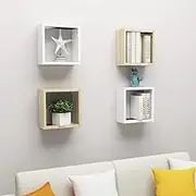 Wall Cube Shelves 4 pcs, Hanging Shelf, Floating Display Shelves for Bedroom, Living Room, Bathroom, Kitchen, 30x15x30 cm, White and Sonoma Oak