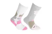 FLOSO Childrens/Kids Cotton Rich Welly Socks (2 Pairs) (Cream/Pink) - UTK355