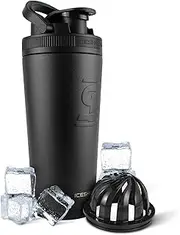 Ice Shaker Stainless Steel Insulated Water Bottle Protein Mixing Cup (As seen on Shark Tank) 26 oz (Black)