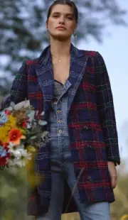 Anthropologie Hutch Longline Plaid Blazer Coat Xsmall Double Breasted New