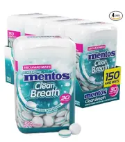 Mentos Clean Breath Sugarfree Hard Mint 150pc Intense Wintergreen Pack of 4