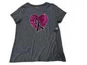 NWT Torrid TShirt Size 1X (14-16) Gray Breast Cancer Awareness Sequin Heart Top