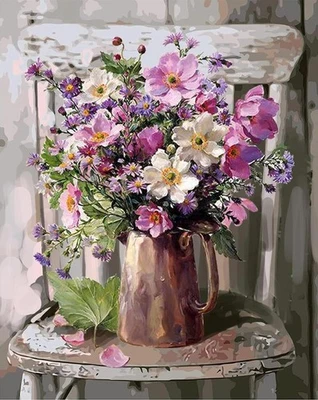 DIY Oil Painting, Paint by Number Kit on Canvas, Flowers, 16 x 20 inch