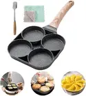 New 4 Hole Frying Pan Omelet Pan Burger Eggs Ham Pancake Maker Wooden Handle Fr
