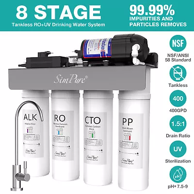 WP2-400GPD Tankless UV Alkaline pH+ Drinking Reverse Osmosis Water Filter System
