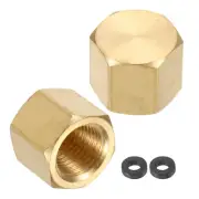 2pcs Brass Pipe Fitting Hex Head Plug 1/8" NPT with Gasket, Gold Tone
