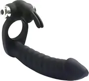 Silicone Butt Plug Dual Penetration Vibrating Double Dildo with Cock Ring Penetrator Men Couple Anal Plug Sex Strapon Enhancer 7 Speed Adult Women Pleasure