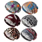 6 Pcs Satin Lined Bonnet Sleep Cap for Women Men African Silk Elegant Patterns