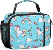Lunch Box Kids Insulated Lunch Bag for Boys & Girls Durable Children Lunchbox for School with Water Bottle Holder-Blue Unicorn