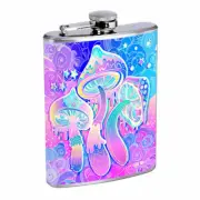 Groovy Trippy Mushrooms D7 Flask 8oz Stainless Steel Hip Drinking Whiskey