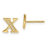 14k Yellow Gold Real Diamond Initial X Earrings