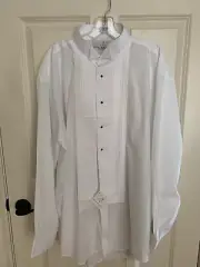 Neil Allyn White Long sleeve Pleat Laydown Collar Tuxedo Shirt NWT