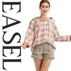 SML EASEL MAUVE PLAID LACE UP FRONT AND BACK PLAID TUNIC SHIRT TOP/BLOUSE BHCS
