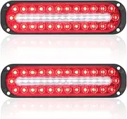 AT-HAIHAN Pack of 2 Oval Red LED Trailer Stop Brake Turn Signal Tail Lights with White Reverse Light, DOT Compliant Waterproof Surface Mount Safety Lighting