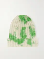 [The Elder Statesman] The Elder Statesman - Hot Ranger Tie-dyed Ribbed Cashmere Beanie - Green - One size One size Green