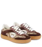 [Gucci Kids] Gucci Kids Interlocking G suede-trimmed sneakers UK 13 brown