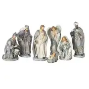 Nativity Set 7 pcs Sparkly Silver and Plum Holy Family Kings Angel 12 inch